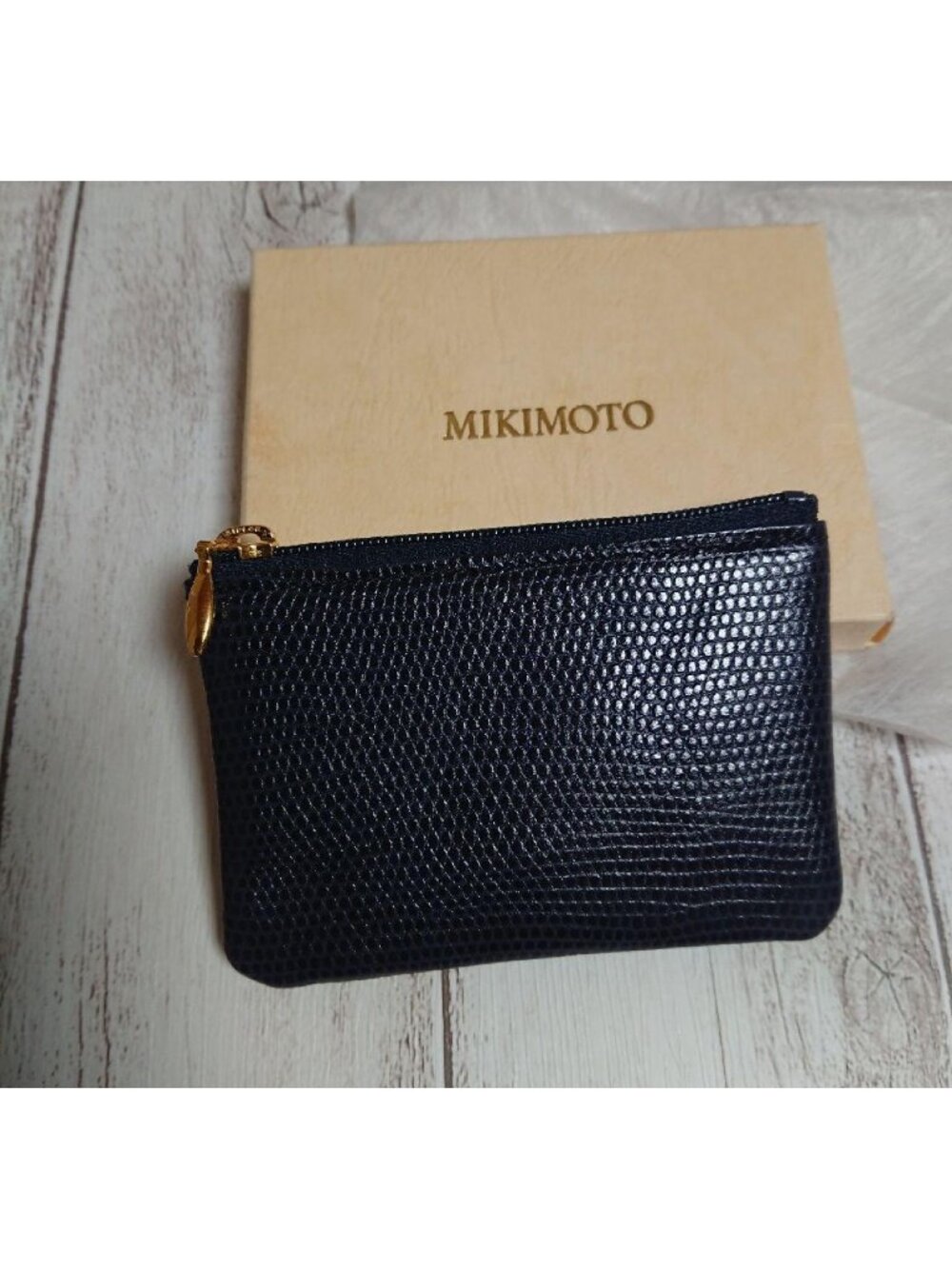 NWB Mikimoto navy blue PU leather coin wallet key chain